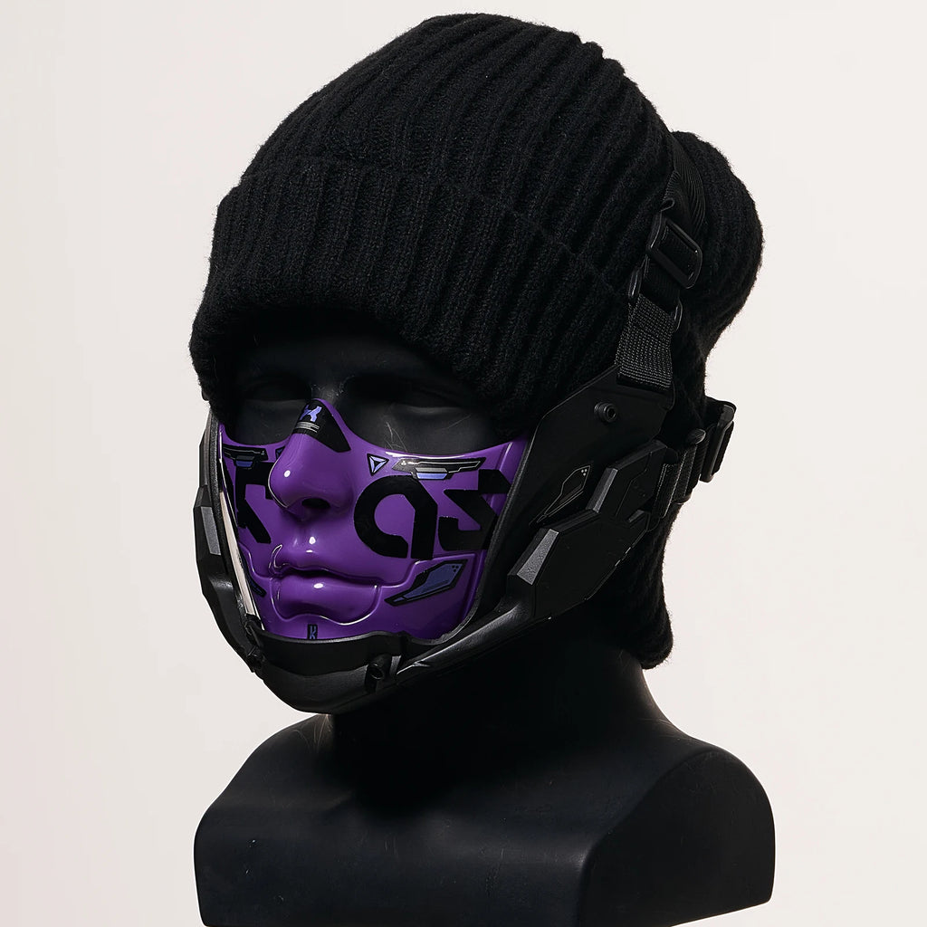 JAUPTO Cyberpunk Half Face Mask Mecha Style Halloween Cosplay Mask Adjustable Straps Breathable Comfort Tactical Streetwear