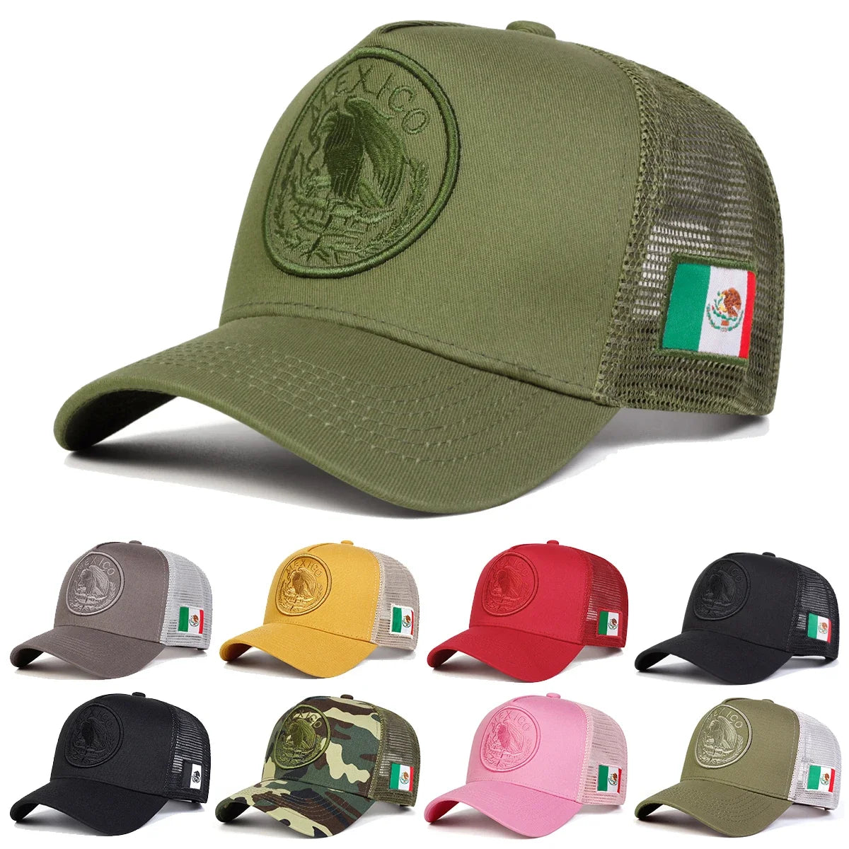 Unisex Mexican Flag Embroidery Baseball Net Caps Spring Summer Outdoor Adjustable Casual Hats Dad Hat Sunscreen Hat