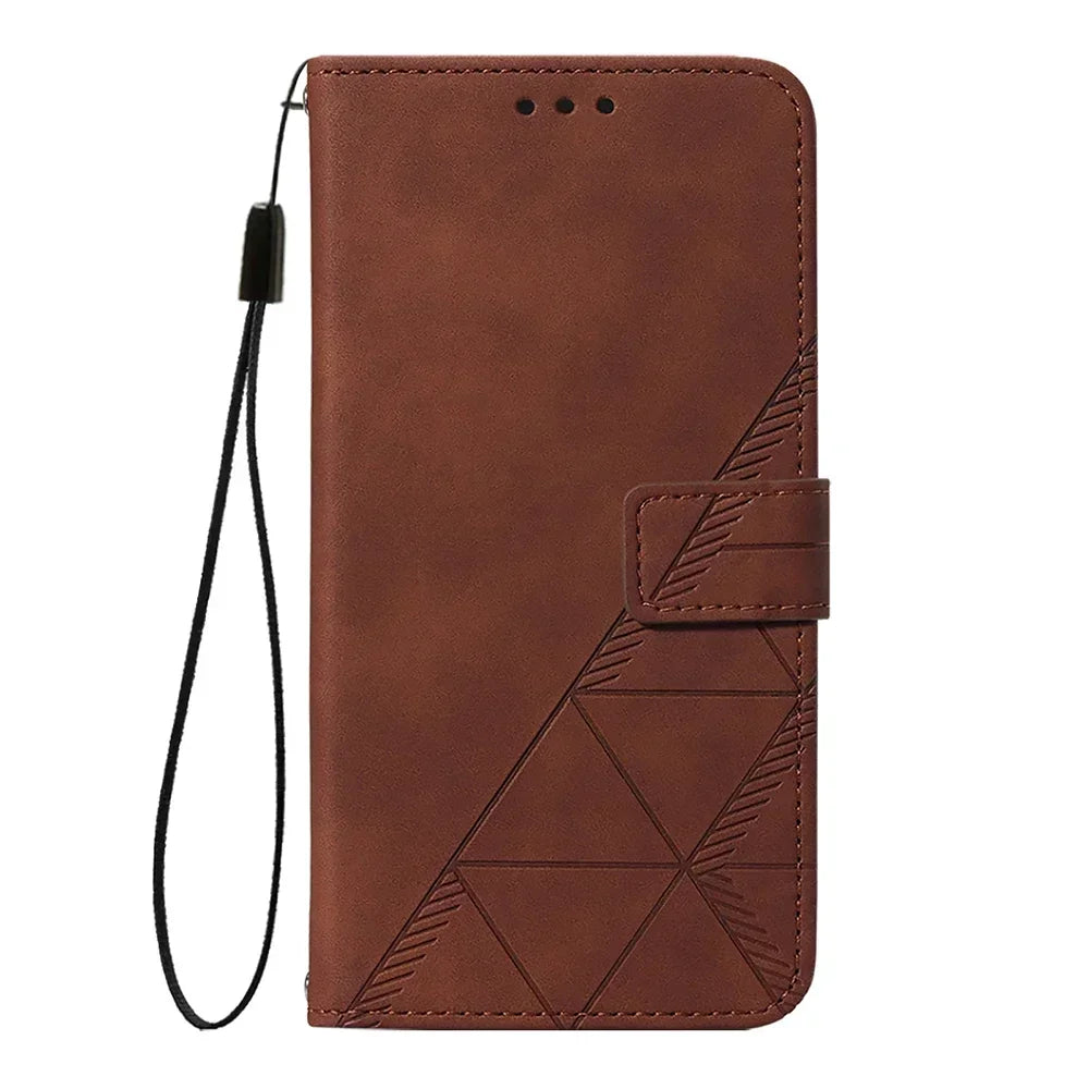 Geometric Leather Wallet Case For ZTE Blade A76 A75 A73 A55 A53 Plus A52 A35 Core V60 V80 Vita Nubia Focus 2 Ultra Calf P9 Pro