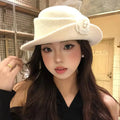 Elegant Autumn/Winter Retro-Styled Ruffled Camellia Heiress Hat for Women, French-style Fishermen's Top Hat.