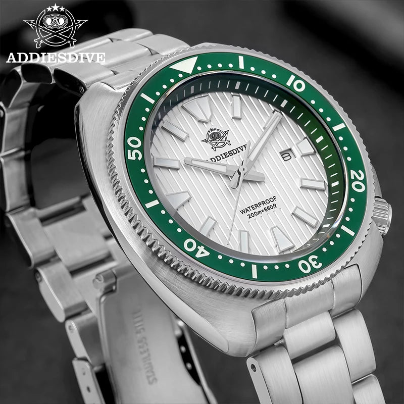 ADDIESDIVE Watch For Man AD2507 Sapphire Crystals Window Display BGW9 Luminous 200M waterproof 316L Stainless Steel Quartz Watch