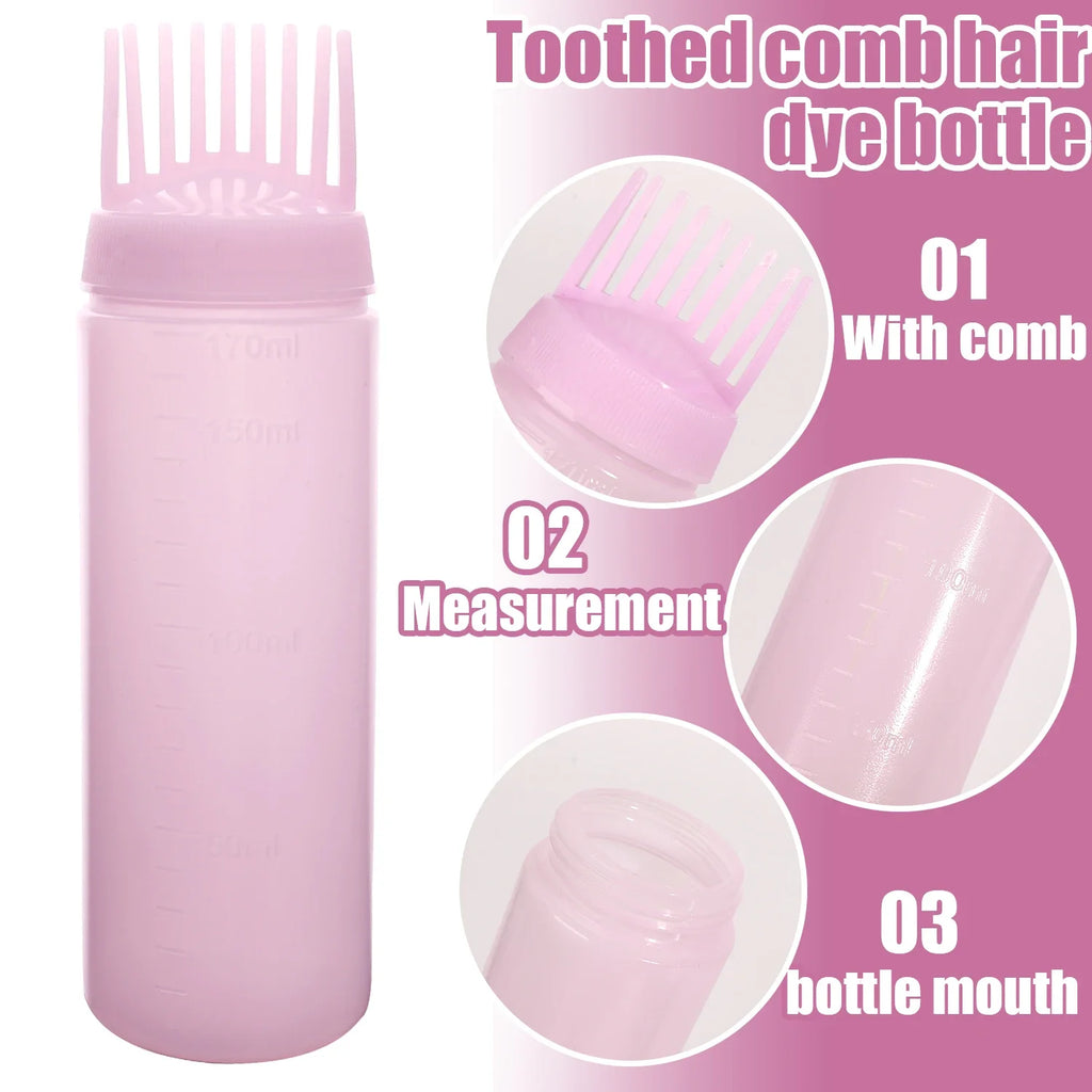 Hair Dye Refillable Bottle Comb Professional Salon Hair Oil Applicator Bottles Plastic Dispensing Hairdressing Styling Tools