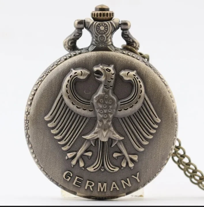 Vintage Bronze Handsome Eagle Carved Quartz Sport Pocket Watch German Eagle Necklace Eagle Lover Gift