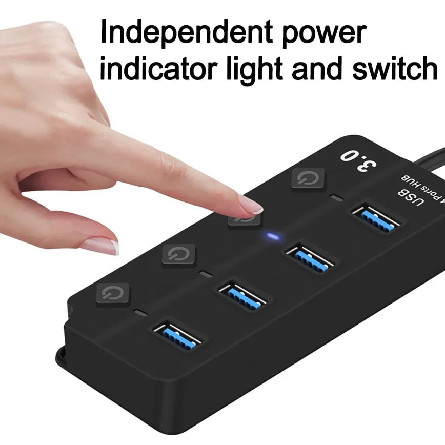 4-Port USB Hub 3.0 USB Docking Stations with Individual Switches Expander Hub for Laptop/MacBook Flash Drives Mobile HDD Printer