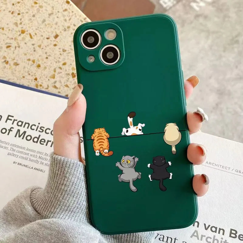 Phone Case Five Adorable Cats Pattern For iPhone 17 16 15 14 13 12 11 Pro Max XS XR X 7 8 Plus 16E 17 Air 13 Mini Silicone Cover