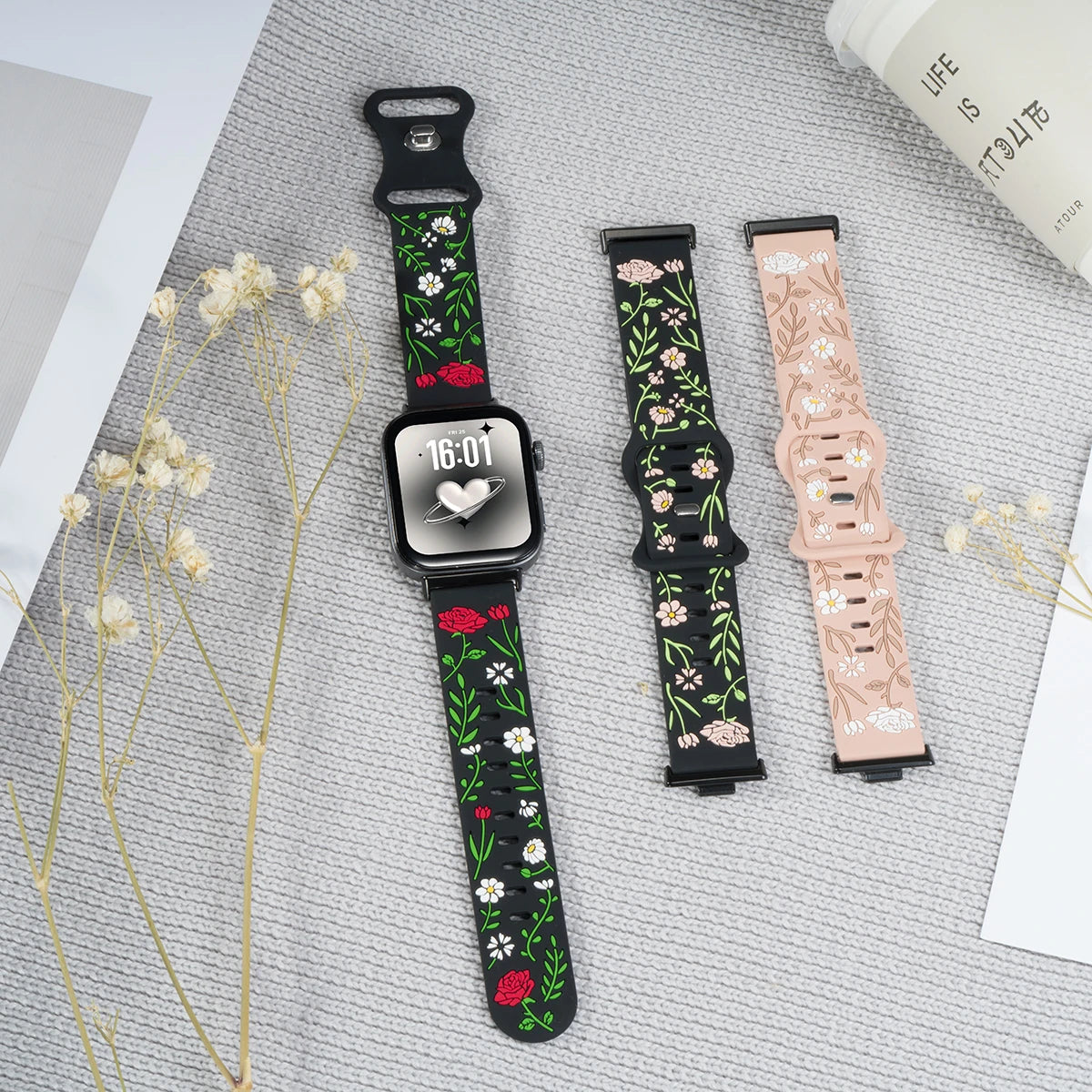 Engraved Rose Watchbands For huawei watch fit 4 pro/4/3 strap smart wristband Girl Woman Silicone bracelet For Huawei fit2 fit1