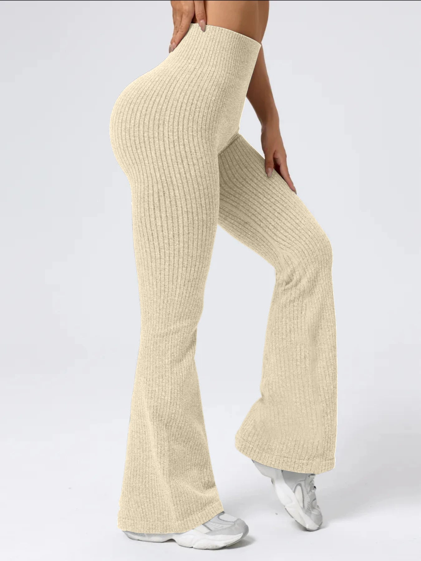 High-waisted tapered flared yoga pants, high-waisted butt-lifting fitness leggings, peach-shaped butt sports long pants, wide-le