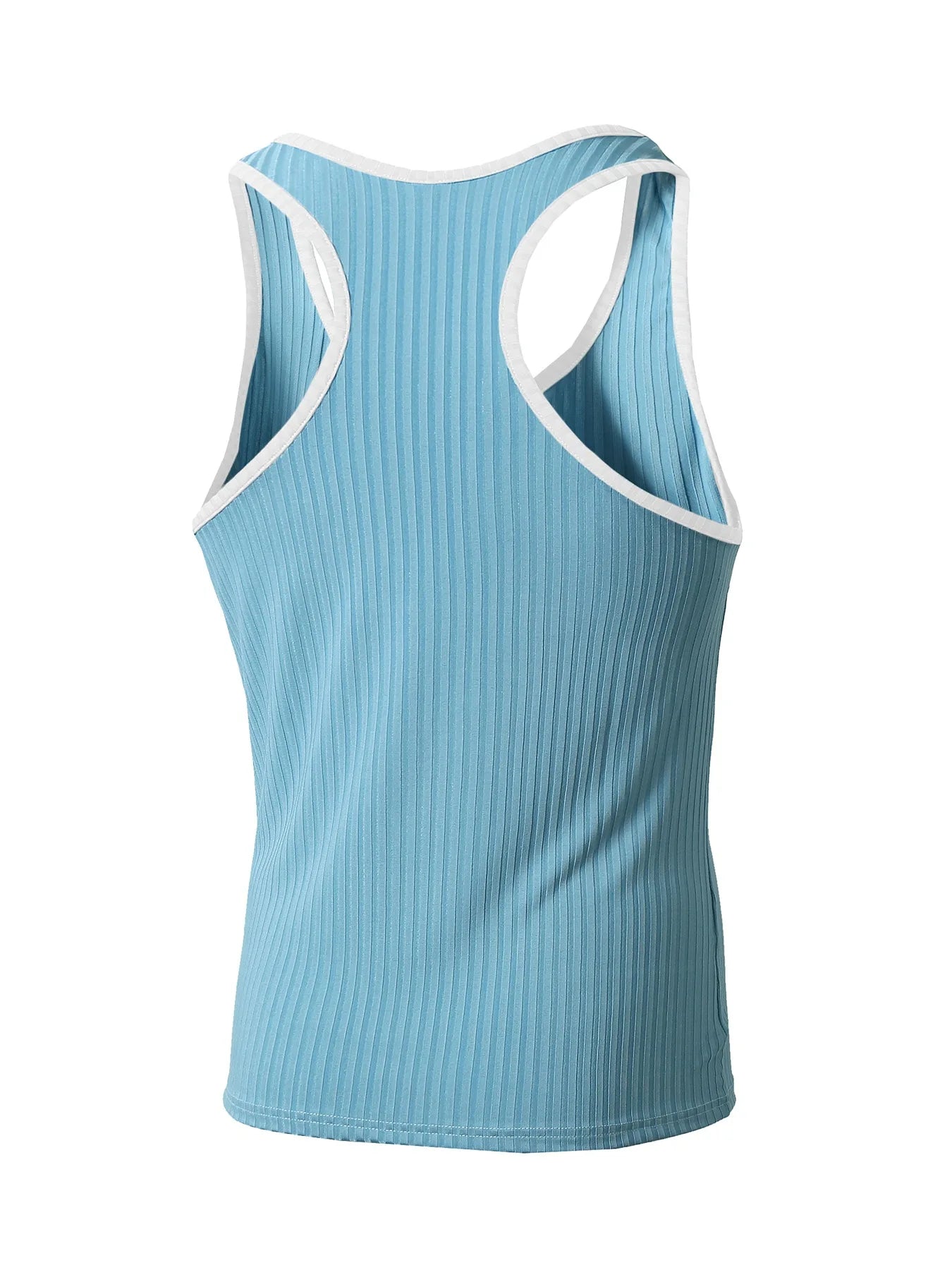 Summer Knitted Vertical Stripe Fitness Slim Vest for Men, Color-blocked Tank Top