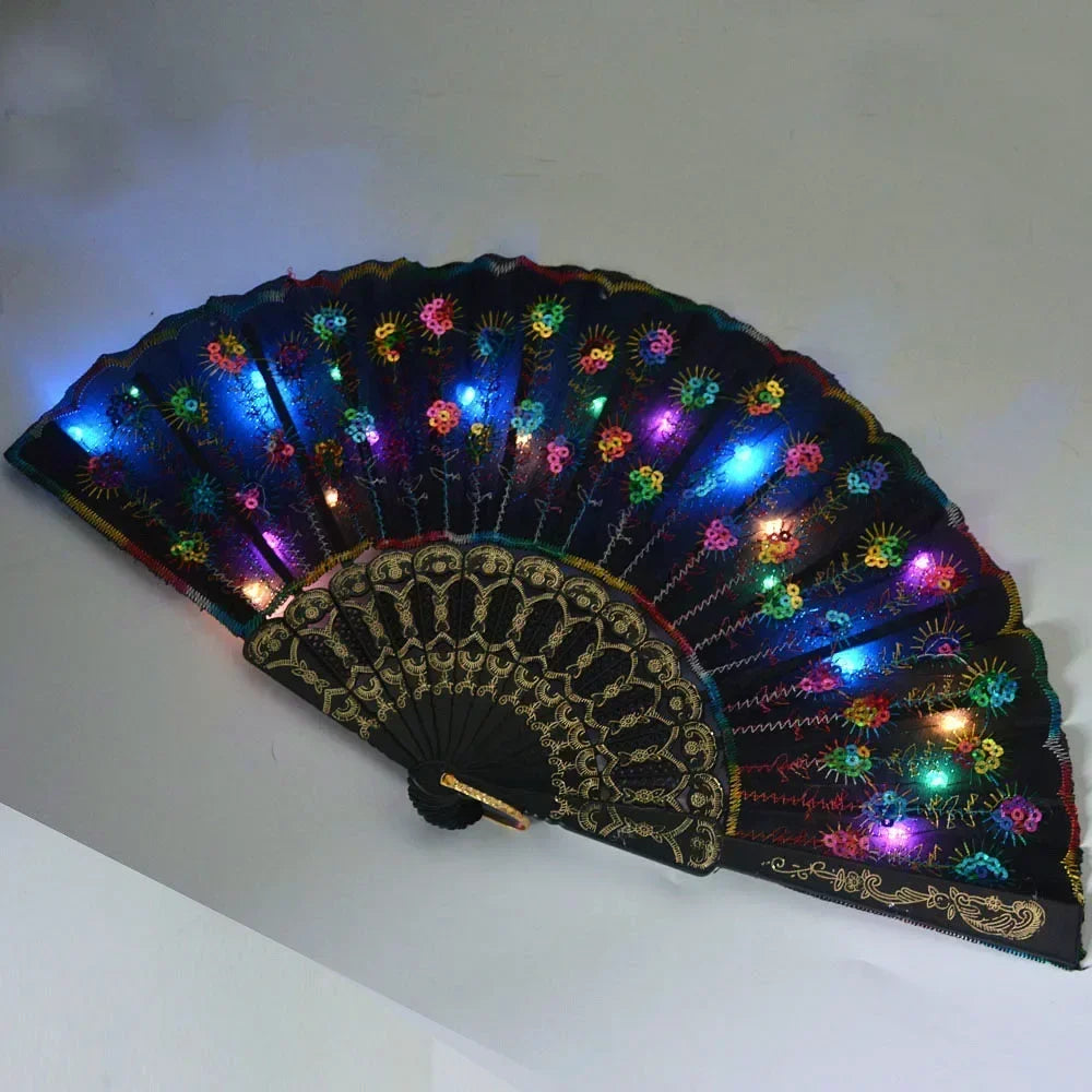 Party Glow Light Up Flower Peacock Hand Fan Dance Show Church Birthday Gift  Bar Props Wedding Festival Halloween Christmas