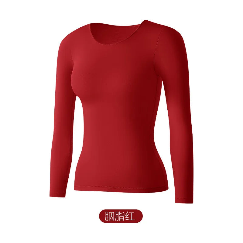 Women's Ultra-Thin Seamless Thermal Underwear High-Elasticity Warm Vest Slim Fit Top Casual Long Sleeves Lightweight Sleepwear