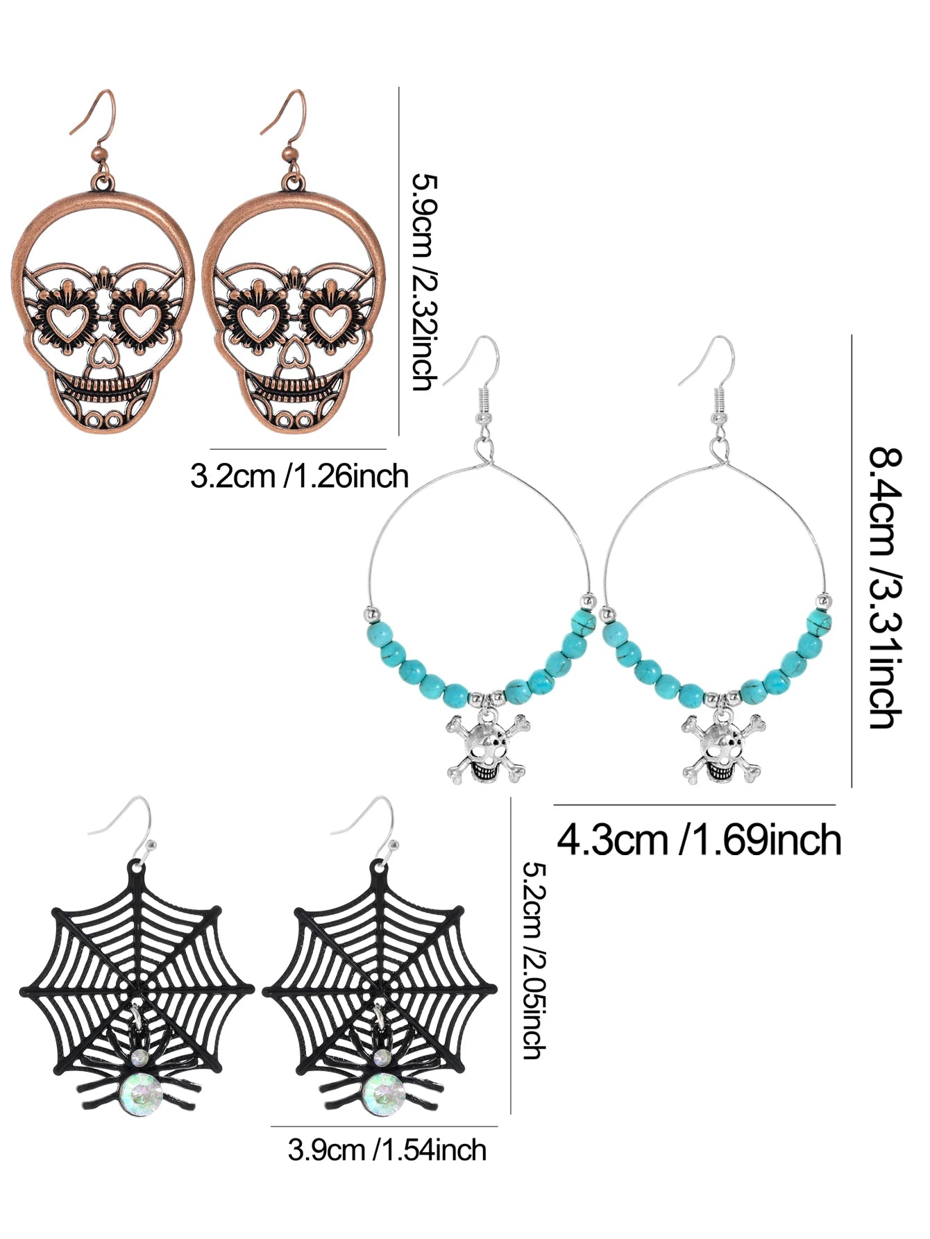 Halloween Dangle Earrings Set Creepy skull Face Mask Cobweb Imitation of Human Skeleton Creative Ear Jewelry Versatile Gifts