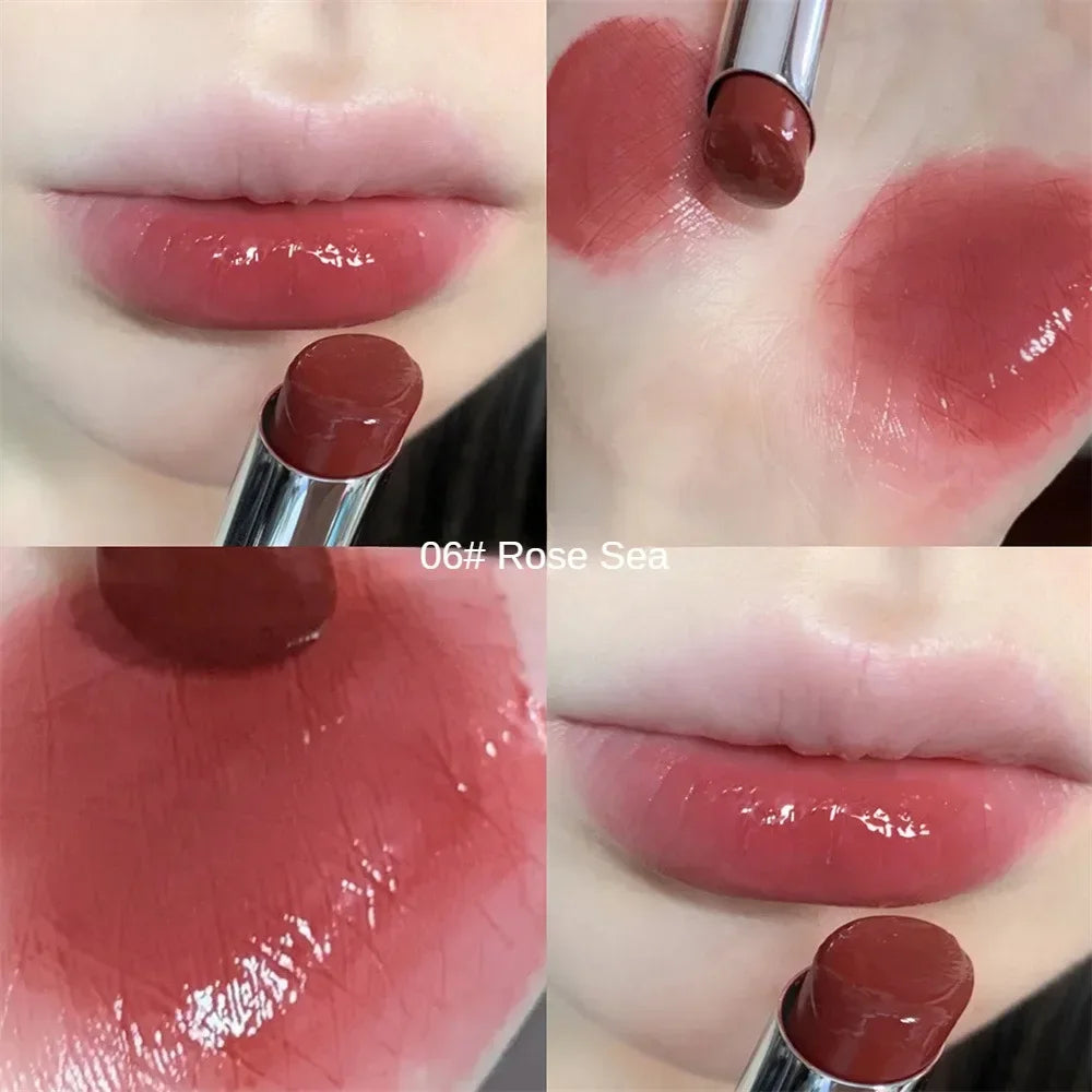 6 Colors Silky Glossy Lipstick Gege Bear Pump Lips Moisture Water  Comfortable Ultra Sheen Non-Stick Cup Lip Balm