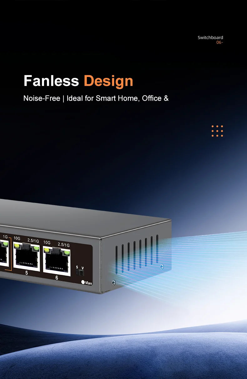 KeepLiNK 6-Port Multi-Gigabit Unmanaged Network Switch 4 X 2.5Gb RJ45 + 2 X 10Gb RJ45 for High-Speed Data Networking