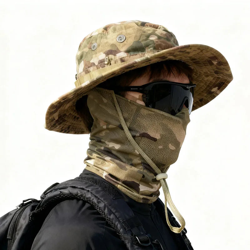 Camouflage Boonie Cap Balaclava Hat Suit Foldable Soft Hat Outdoor Hunting Fishing Wide Brimmed Hat Sunscreen Caps