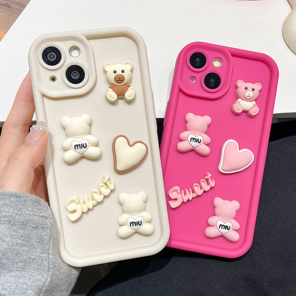 Luxury Cute Bear Phone Case For iPhone 16 Pro Max Funda iPhone 11 13 15 14 12 16 Plus 16promax 15promax 14promax Silicone Covers