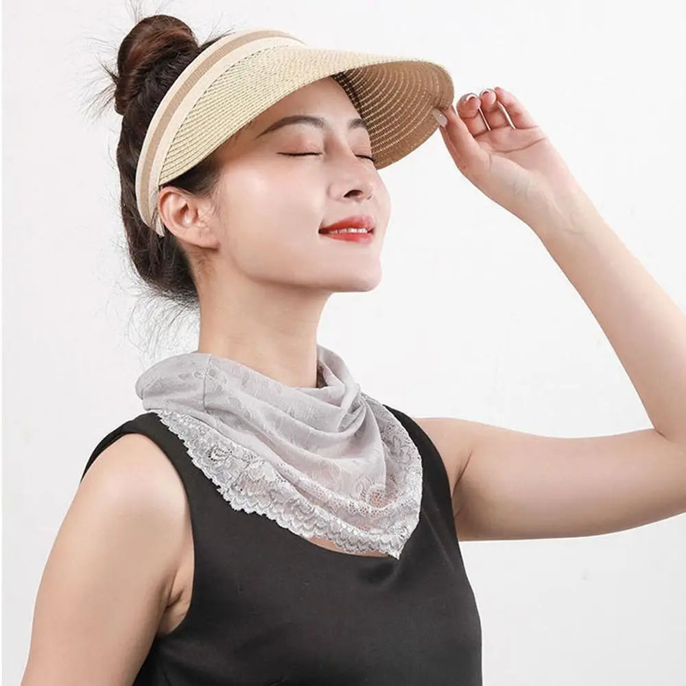 Summer Sunscreen Lace Mask Women Men Sport Golf Face Mask UV Protect Neckline Mask Hanging Ear Headband Scarf
