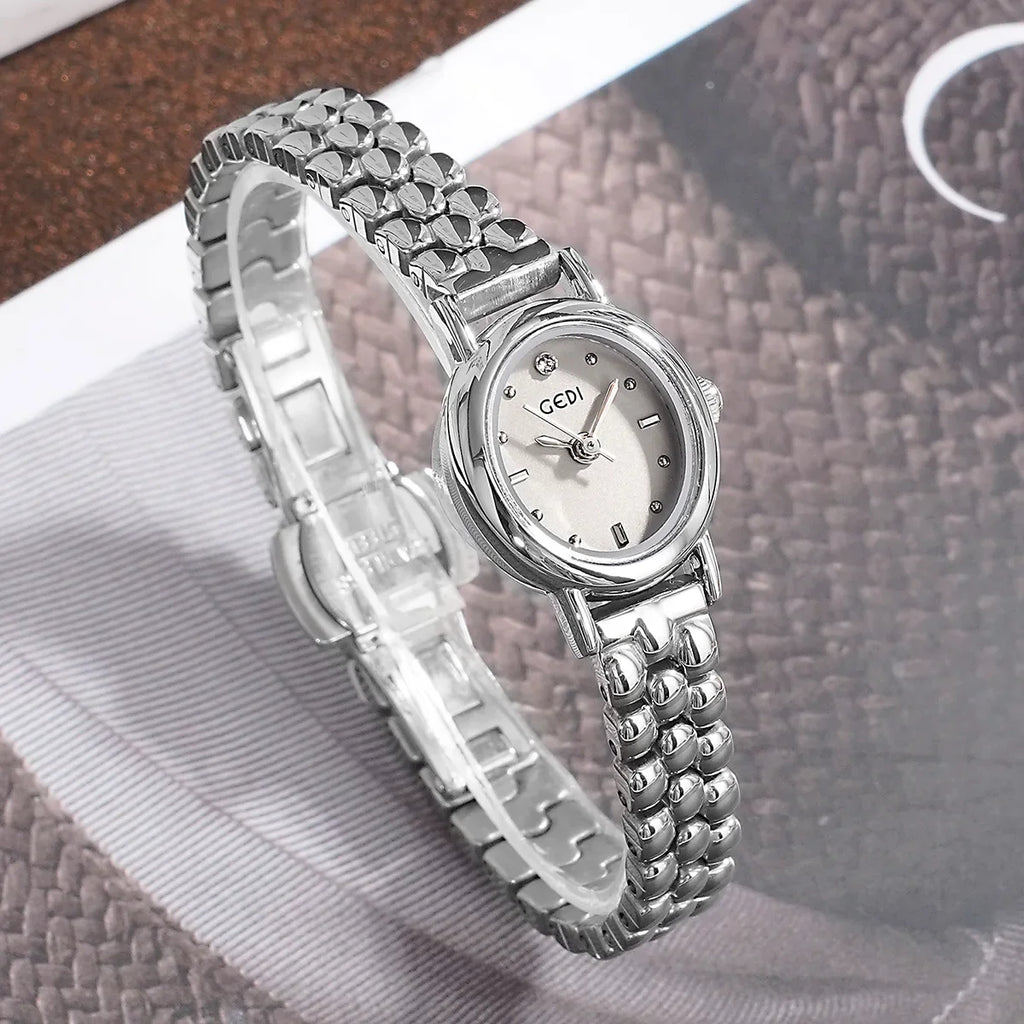 Women Watch for Girls Small Wrist Quartz Reloj Muje Sliver Grey Gold Oval Orologio Ladies Wristwatch Stainless Steel Band Clock