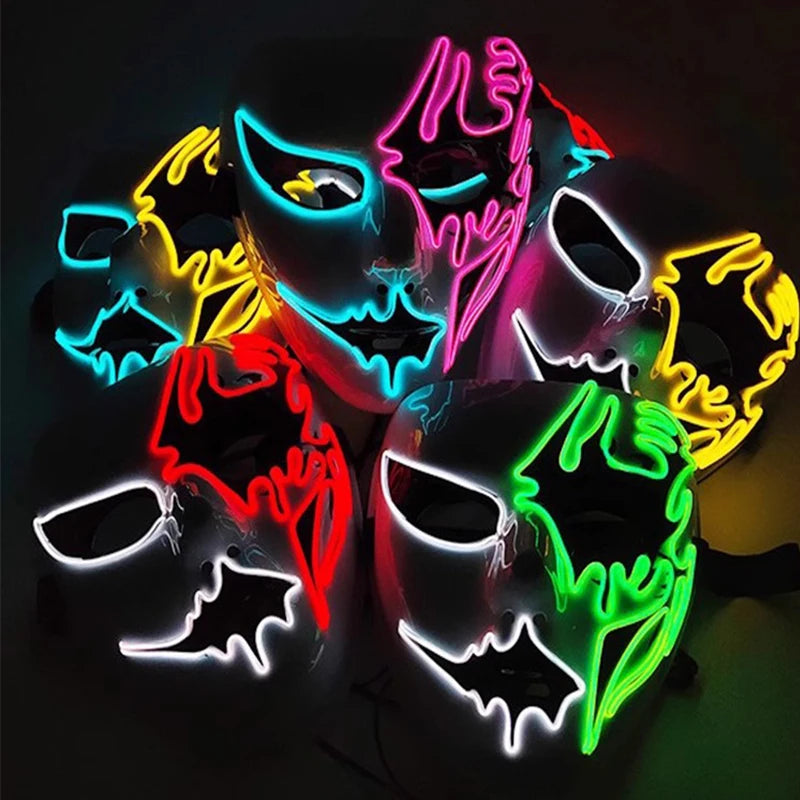 LED Hand-painted Mask Halloween Carnival Masquerade Cosplay Horror Accessory Men's Mask Weird Face Mask Glowing Mascara Disfraz