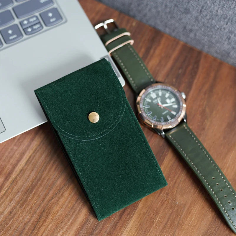 IBBETON Watch Bag Blue and Black and Brown Flannelette Gift Bag Travel Storage Case Durable Portable Watch Dust Protection Case