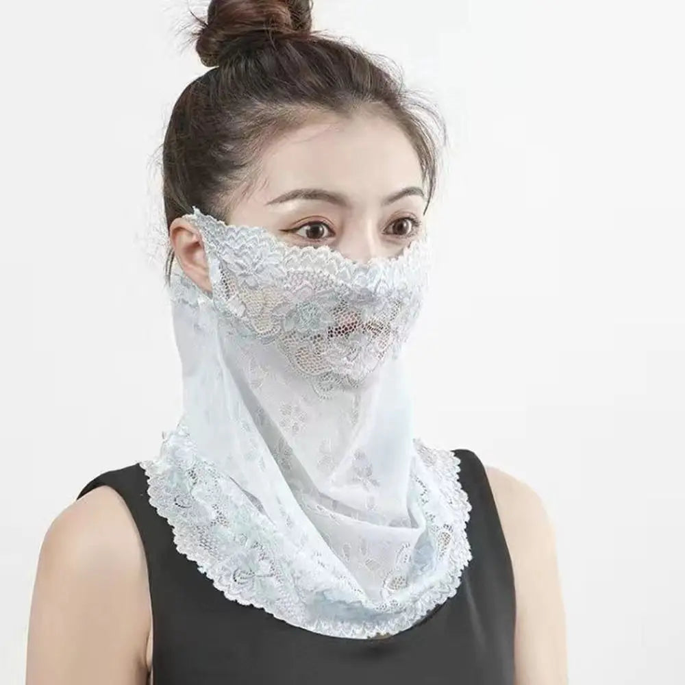 Summer Sunscreen Lace Mask Women Men Sport Golf Face Mask UV Protect Neckline Mask Hanging Ear Headband Scarf