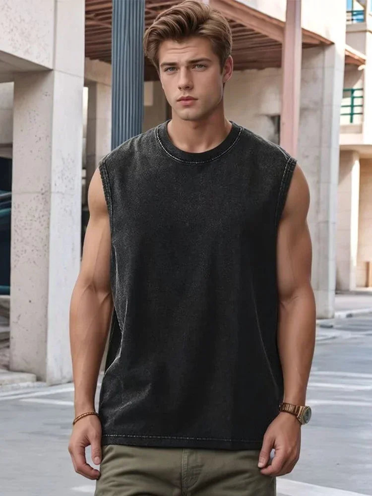 Summer Trend Vest Men's Tight Turtleneck Sleeveless Cotton Vest Male Slim Fitness Stretch Tank Tops Bottoming Shirt Streetwear