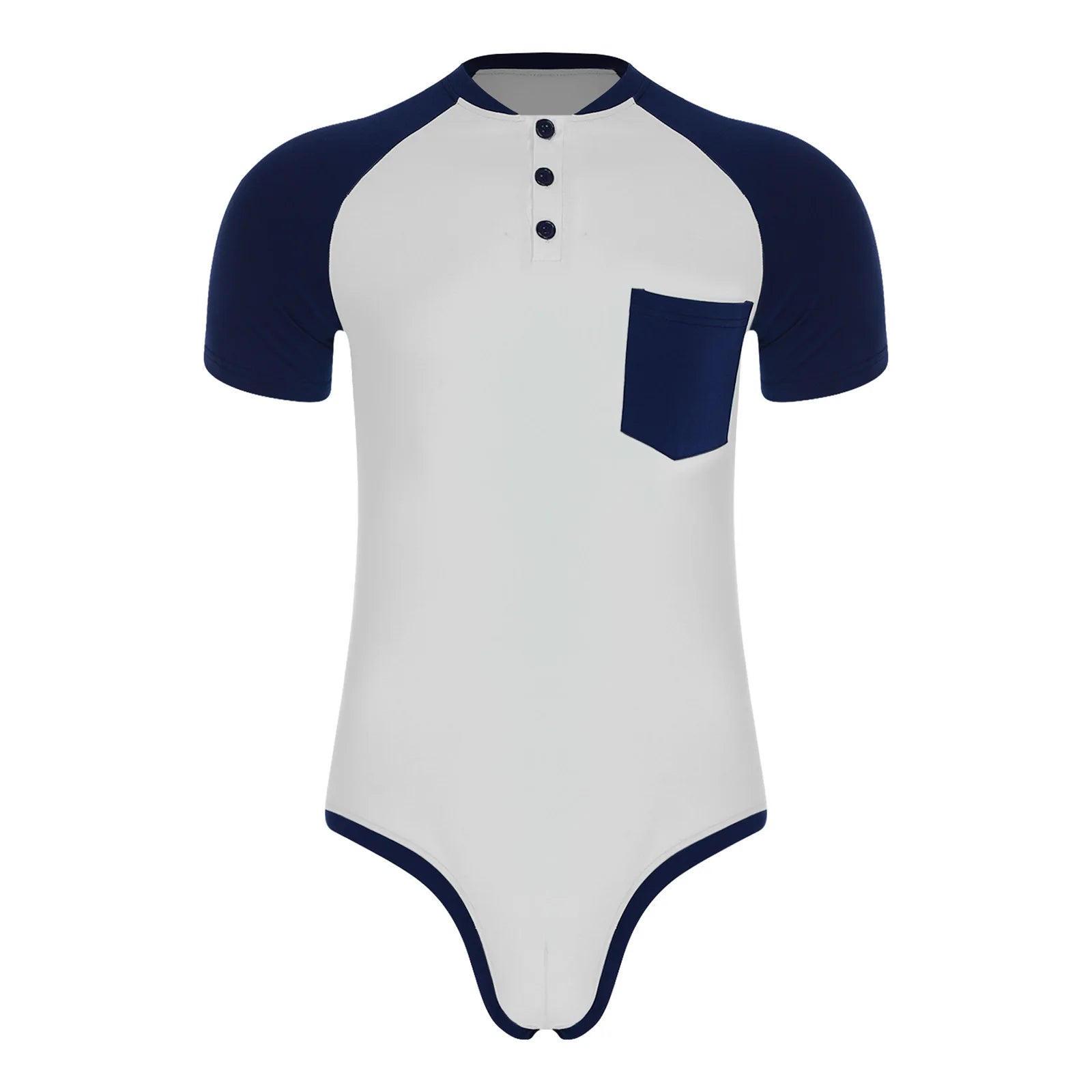 Men Workout Fitness Gym Sport Bodysuit Short Sleeve Openable Crotch Patchwork Jumpsuit for Workout Gym Sports Swimming Outfits