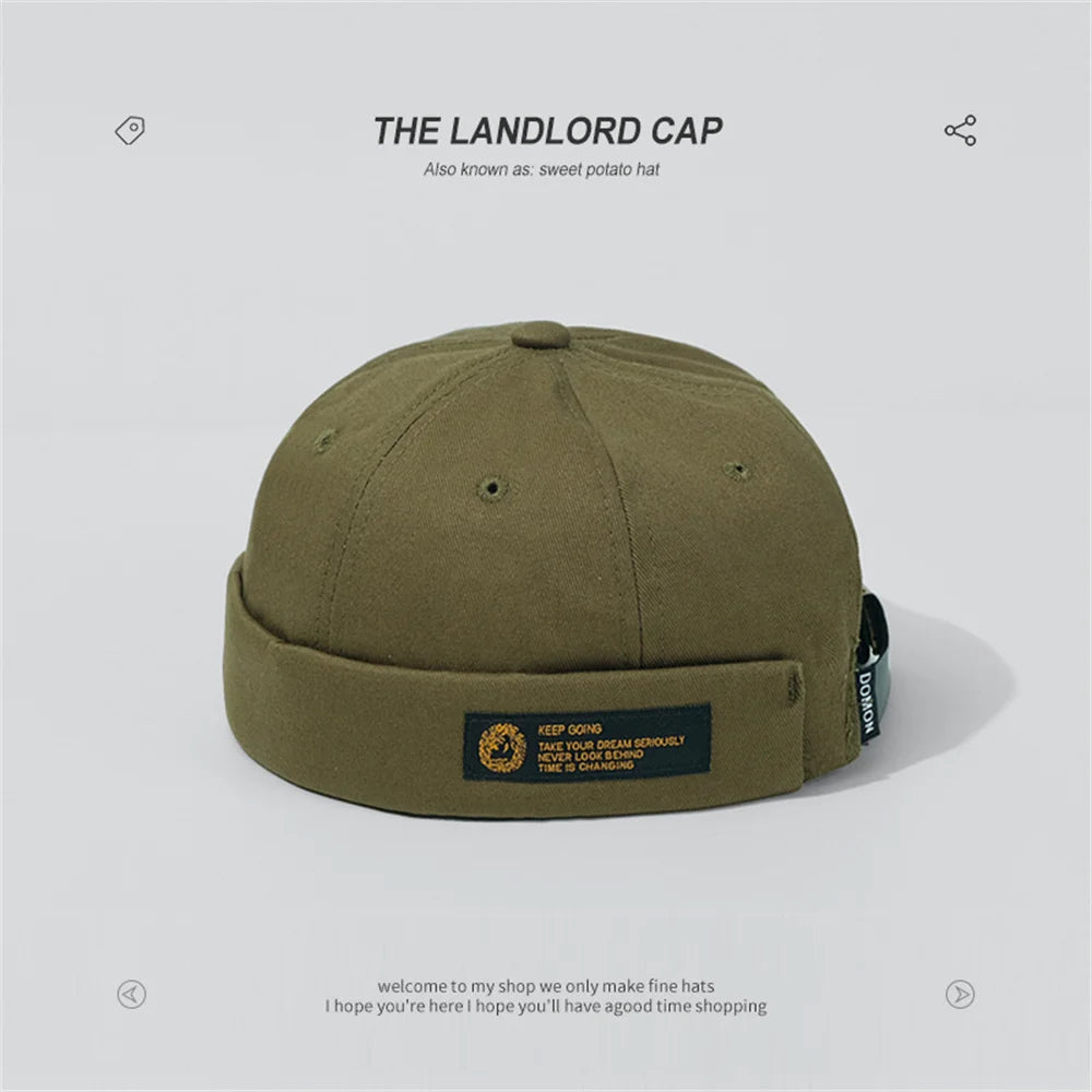 Retro Letter Label Brimless Caps Unisex Solid Color Beanie Men Women Summer Street Adjustable Docker Hats Melon Cap Hip Hop Cap