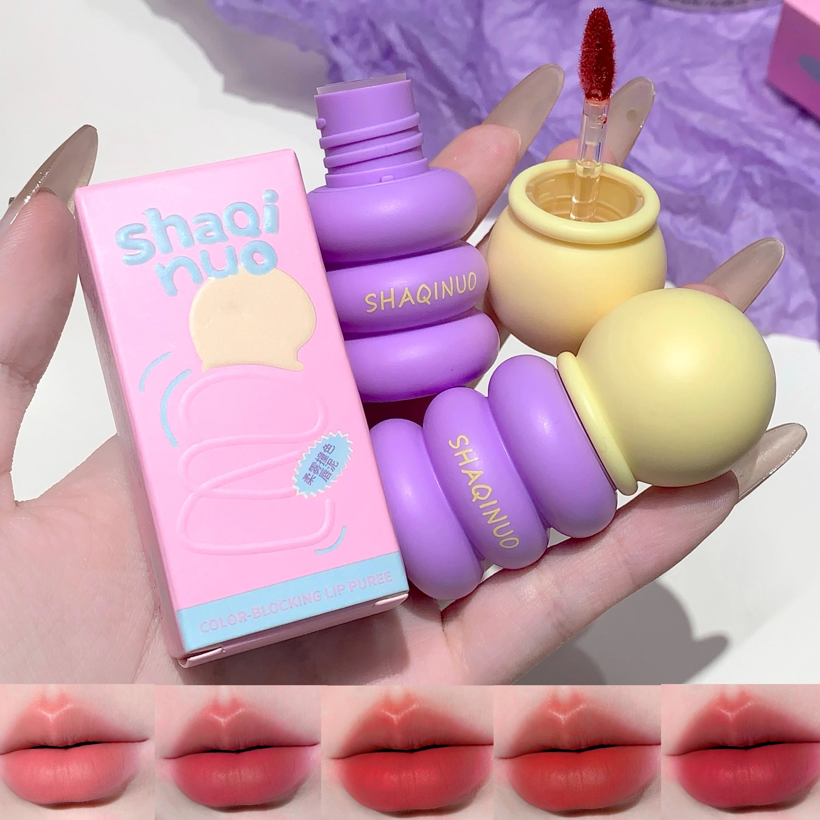 SHAQINUO Matte Lip Clay Lip Glaze, Contrasting Colors Matte Velvet Lip Clay Long-lasting Color Non-drying Lipstick