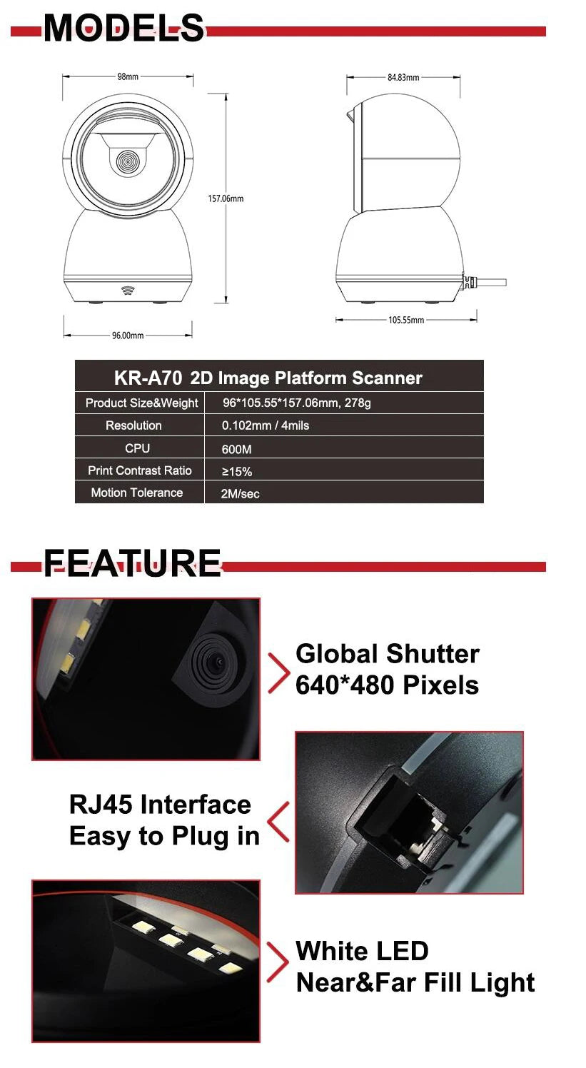 New Arrial Foldable Omnidirectional Desktop 2D Barcode Scanner Automatic Wired USB Platform Bar Code Reader for Supermarket