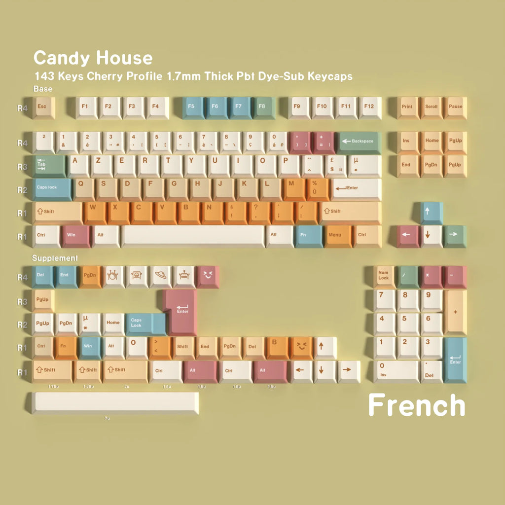 PBT Cherry Keycaps Candy House German Spanish French Korean Russian Keycap Dye Sub For Mechanical Keyboard Gaming RS6 V75X