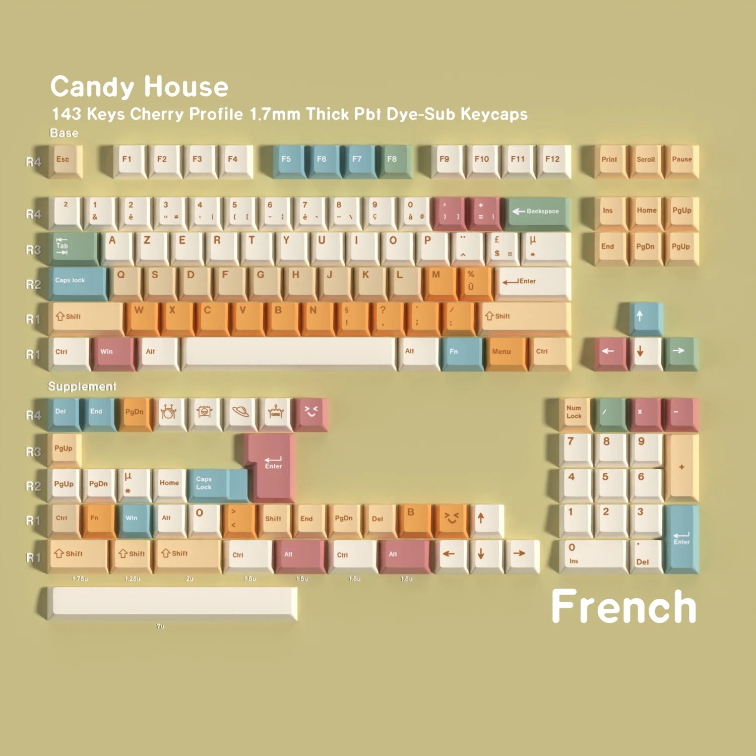PBT Cherry Keycaps Candy House German Spanish French Korean Russian Keycap Dye Sub For Mechanical Keyboard Gaming RS6 V75X