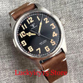 Tandorio Automatic Pilot Watch 39MM 20ATM NH35/PT5000 Movement Wristwatch Leather Strap Sapphire Green Lume Vintage Black Dial