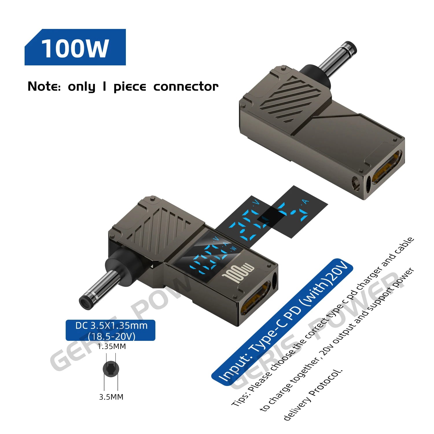 100W USB Type C Fast Charging Adapter Plug Connector Universal USB C to DC Laptop Charger Converter for Lenovo Dell Asus Hp Acer