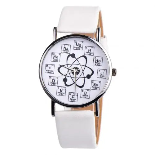 Ladies Watches Creative Design Chemical Element Markers Molecule Pattern Watches Leather Band Quartz Wristwatch Watch Women