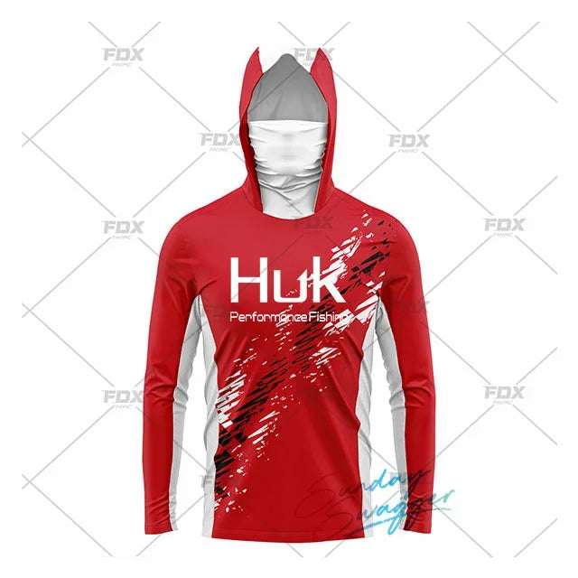 HUK Fishing New Fishing Shirts Upf 50 Long Sleeve Hooded Face Cover Camisa Pesca Tops UV Protection Fishing Face Mask Clothes