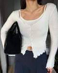 TARUXY Fashion Splice Knitted T shirt Cardigan Women's Slim Long Sleeve Single Breasted Sweater Top Female Casual Solid Outwear