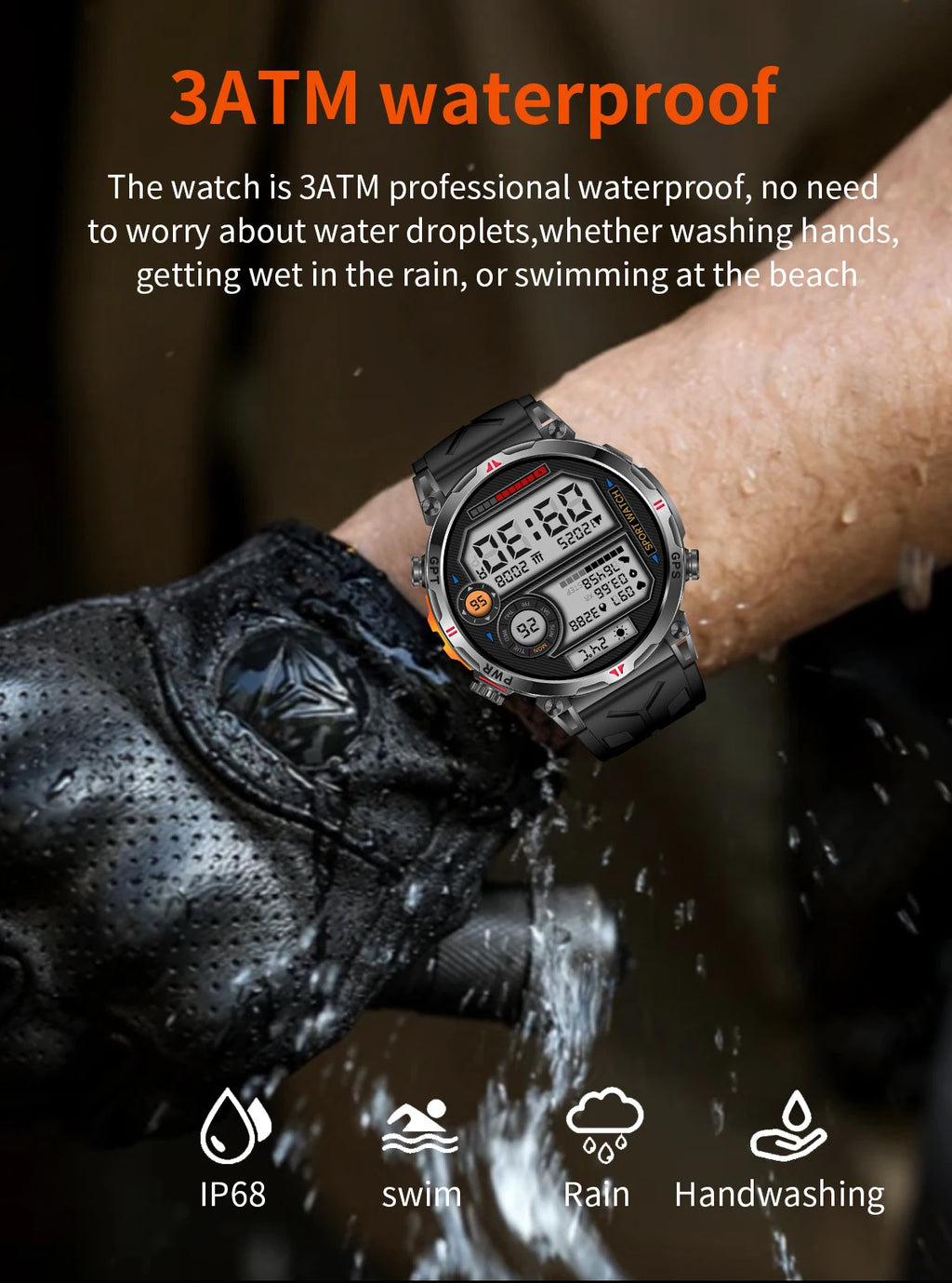 New Outdoor GPS GPT Compass Smart Watch 3ATM Waterproof Fitness Track Heart Rate BT Call Professional Sports 650mAh Smartwatch