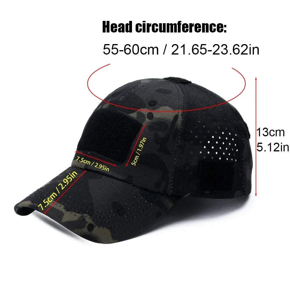 1Pcs Camouflage Baseball Cap Summer Outdoor Tactical Sunscreen Hat for Mens Hiking Fishing Fashion Peaked Cap with DIY Velcro