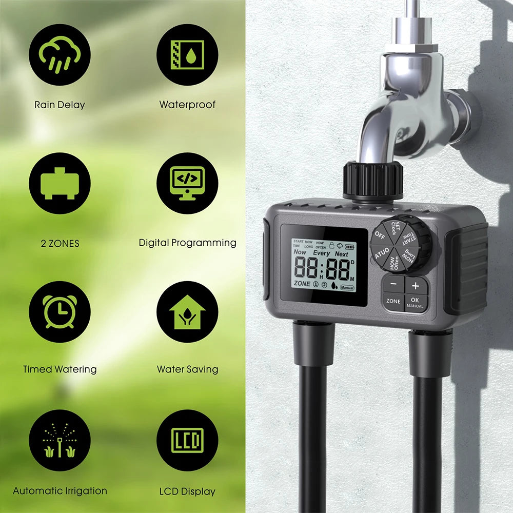 Smart Irrigation Timer Automatic Watering Timer Rain Delay Sprinkler Programmable Irrigation Controller for Outdoor Garden Lawn