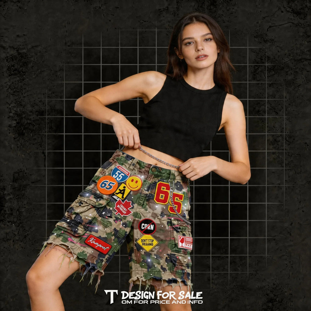 Vintage Statue Liberty Sequin Rhinestone Denim Short Jeans Women Loose Retro 2000s Streetwear Denim Fitness Y2k Casual Shorts