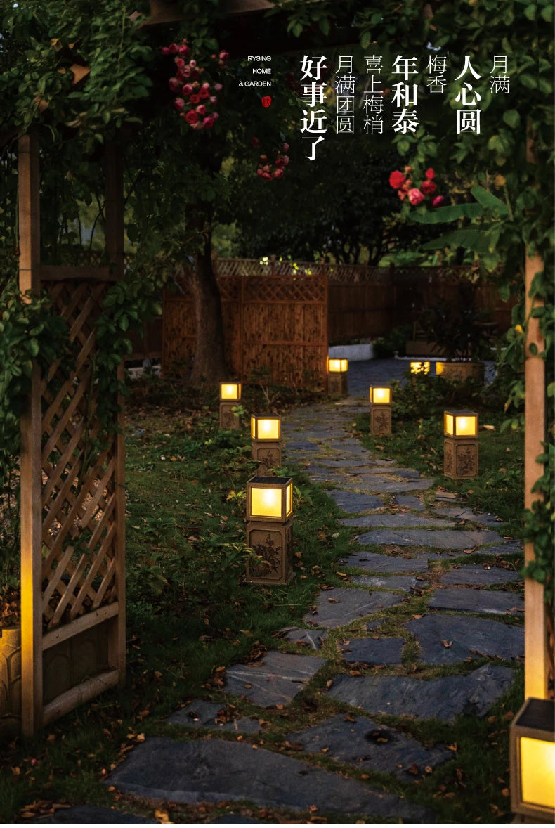 courtyard landscaping arrangement solar lawn Chinese garden outdoor villa landscape