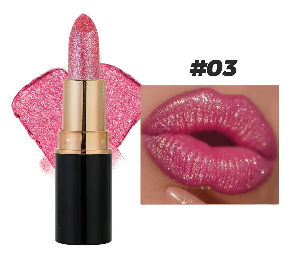 Black Tube Shiny Diamond Lipstick Pearl Moisturizing Glitter Lip Tint Balm Waterproof  Lasting Lip Gloss Shimmer Sexy Lip Makeup