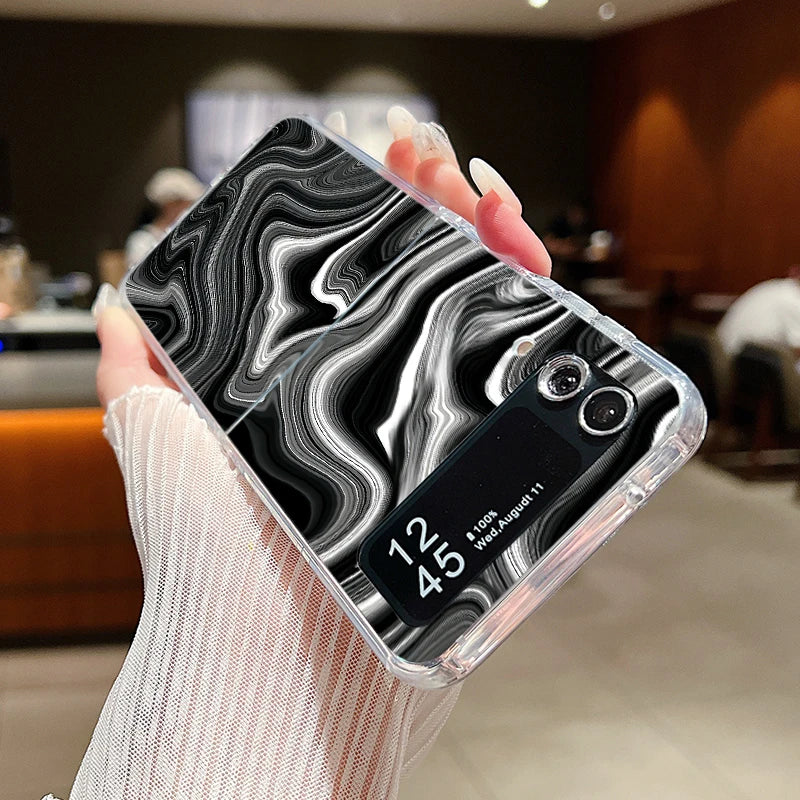 For Samsung Galaxy Z Flip 7 6 5 4 3 Case Watercolor Marble Pattern Hard Clear Folding Cover For Samsung Z Flip6 Flip5 Flip7