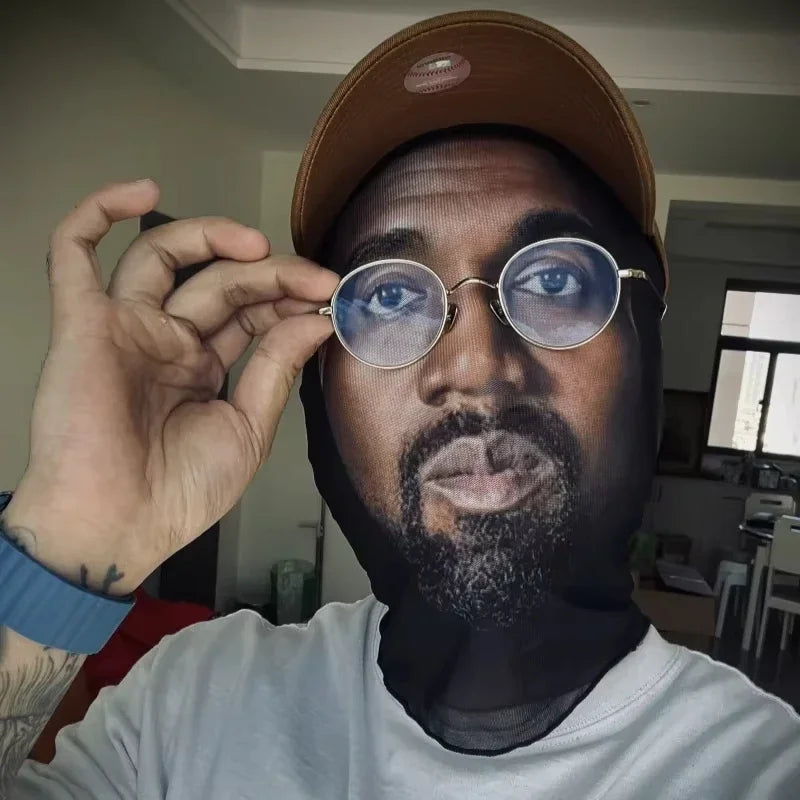Kanye Mask 3D Printed Elastic Mesh Full Face Mask For Men Women Cosplay Headwear Hip Hop Fashion Balaclava Hood Hat Headgear