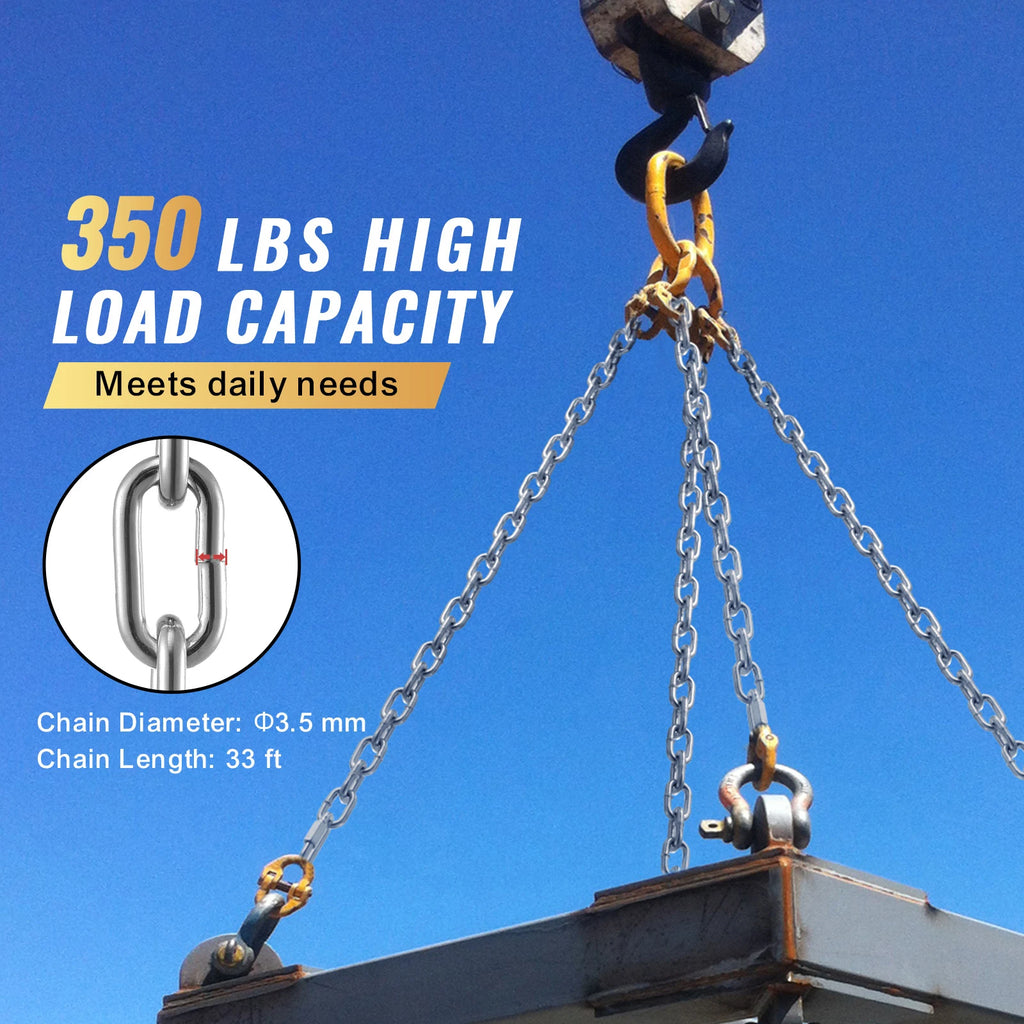 SucceBuy 33ft Proof Coil Chain 1/8" 350 lbs Zinc Plated Safety Chain with Galvanized Carbon Steel Link Chain for Towing