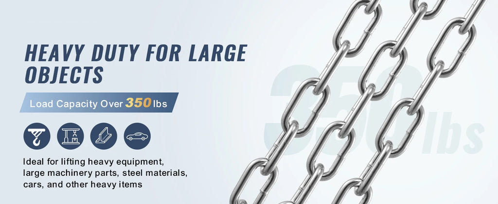 SucceBuy 33ft Proof Coil Chain 1/8" 350 lbs Zinc Plated Safety Chain with Galvanized Carbon Steel Link Chain for Towing