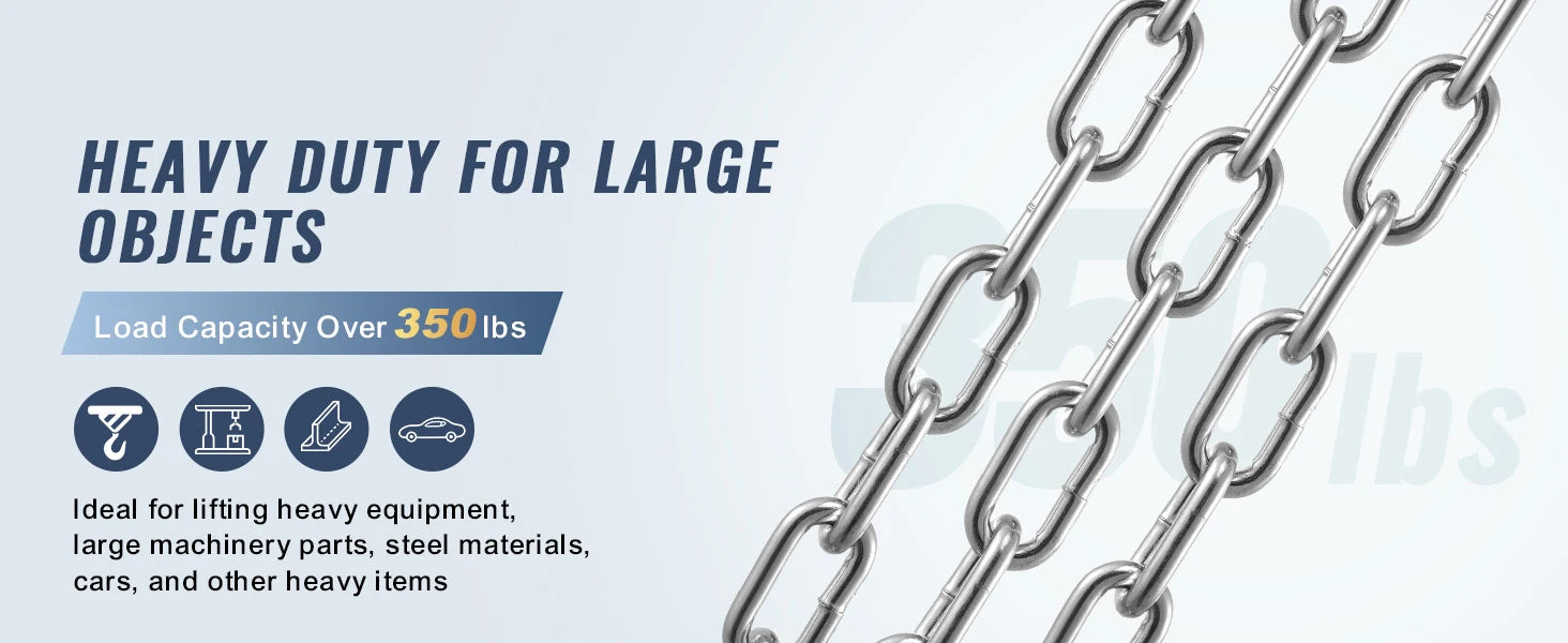 SucceBuy 33ft Proof Coil Chain 1/8" 350 lbs Zinc Plated Safety Chain with Galvanized Carbon Steel Link Chain for Towing