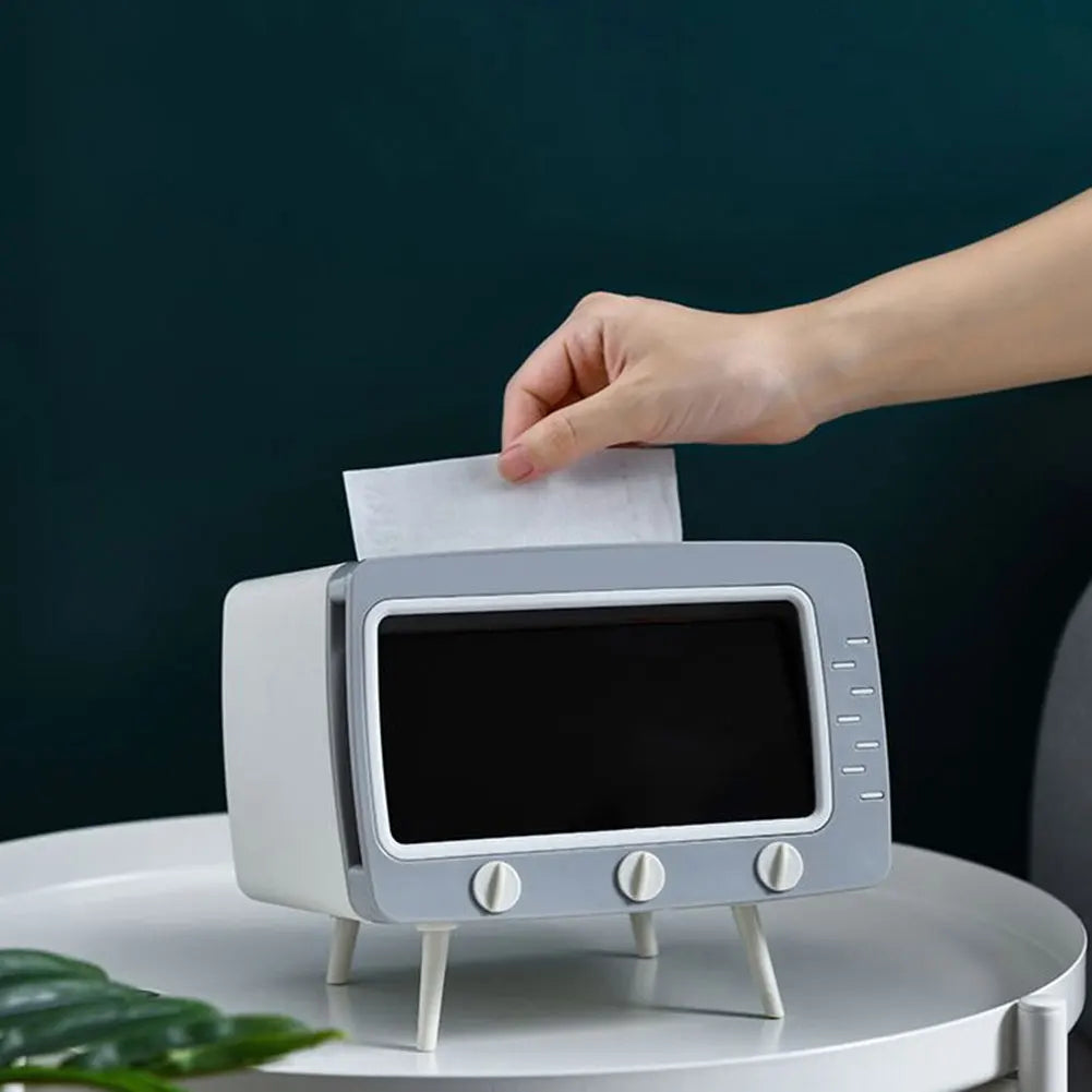 Creative Cartoon TV Shape Tissue Box Mobile Phone Holder Stand Home Living Room Office Toilet Tissue Box Kawaii Desktop Decor