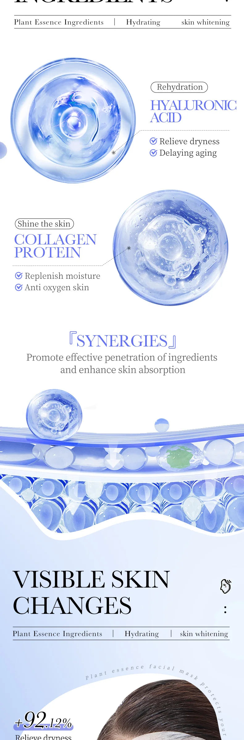 10pcs BIOAQUA  Hyaluronic Acid Retinol Collagen Facial Masks Hydrating Brightening Moisturizing Face Mask Facial Skin Care
