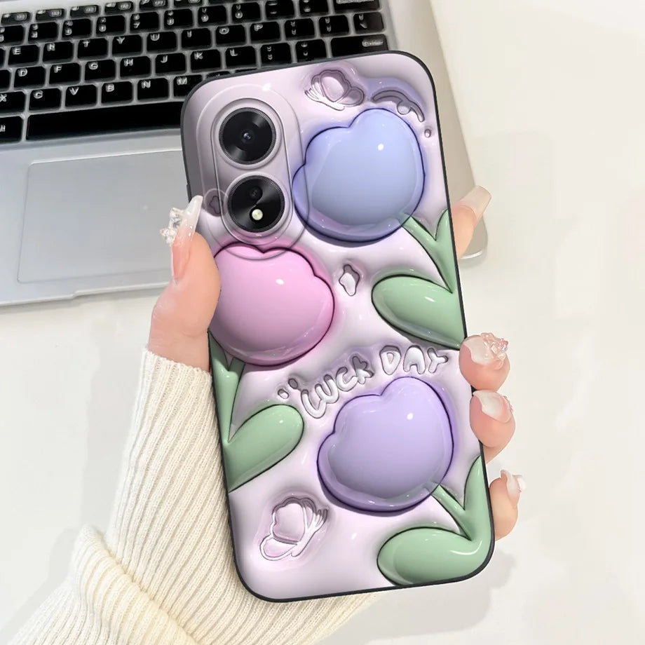 For Oppo A38 CPH2579 Phone Case New Fashion Soft Matte Silicone Rabbit Flower Goothic Style Capa For Oppo A18 CPH2591 Back Cover
